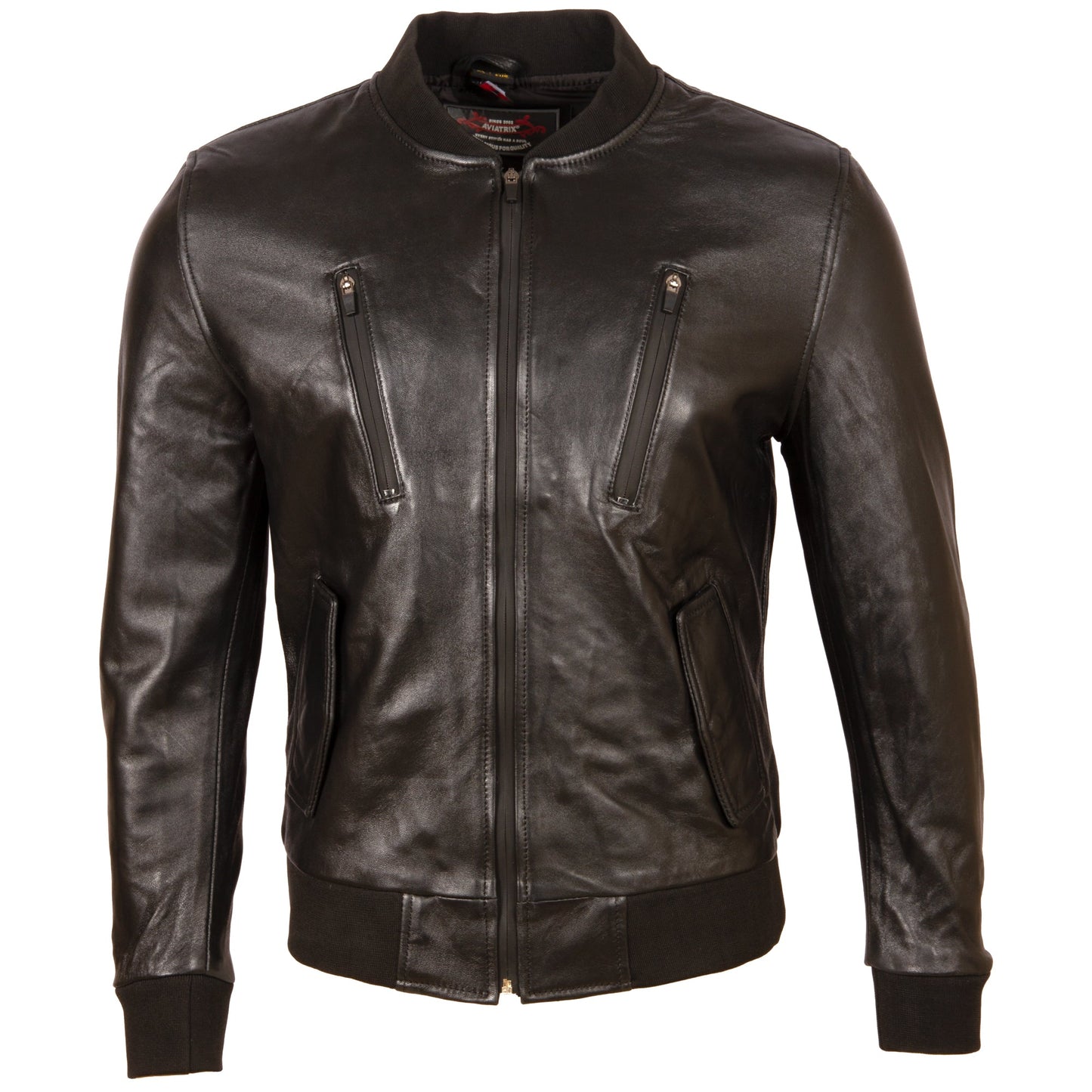 Men's Black Leather Bomber Jacket - London Style