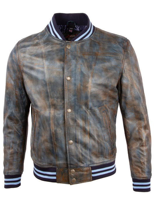 Men's Tricolore Leather Bomber Jacket - Varsity