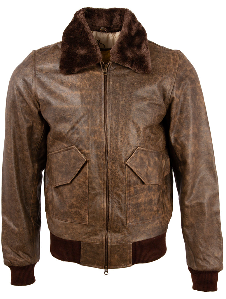 Men's Brown Vintage Cowhide Leather Bomber Jacket