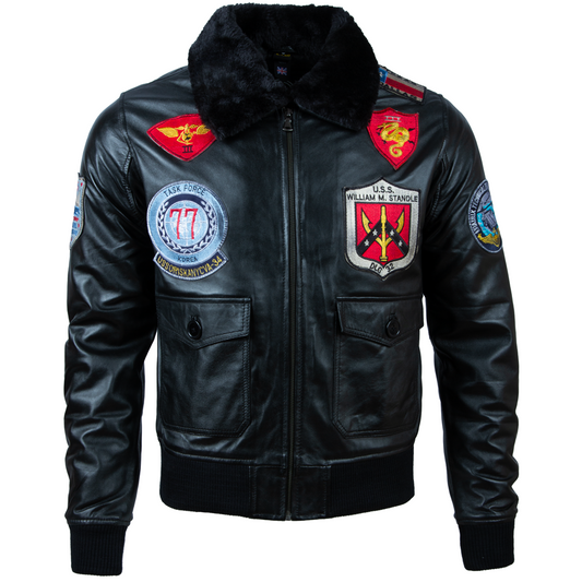 Men's Top Gun Aviator Jacket | Black Leather & Fur