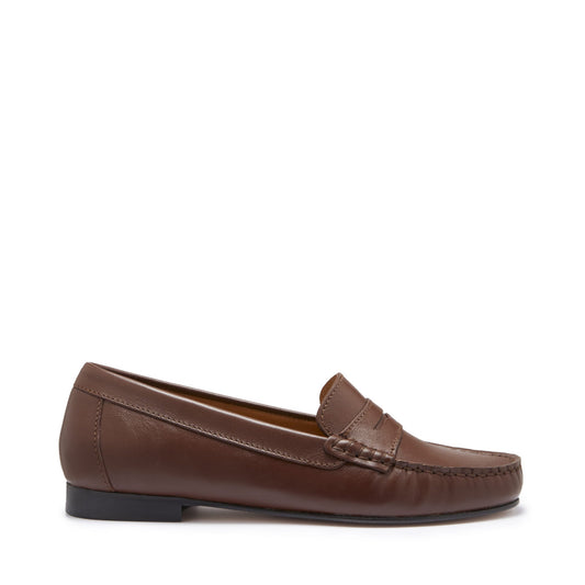 Brown leather loafer on a white background