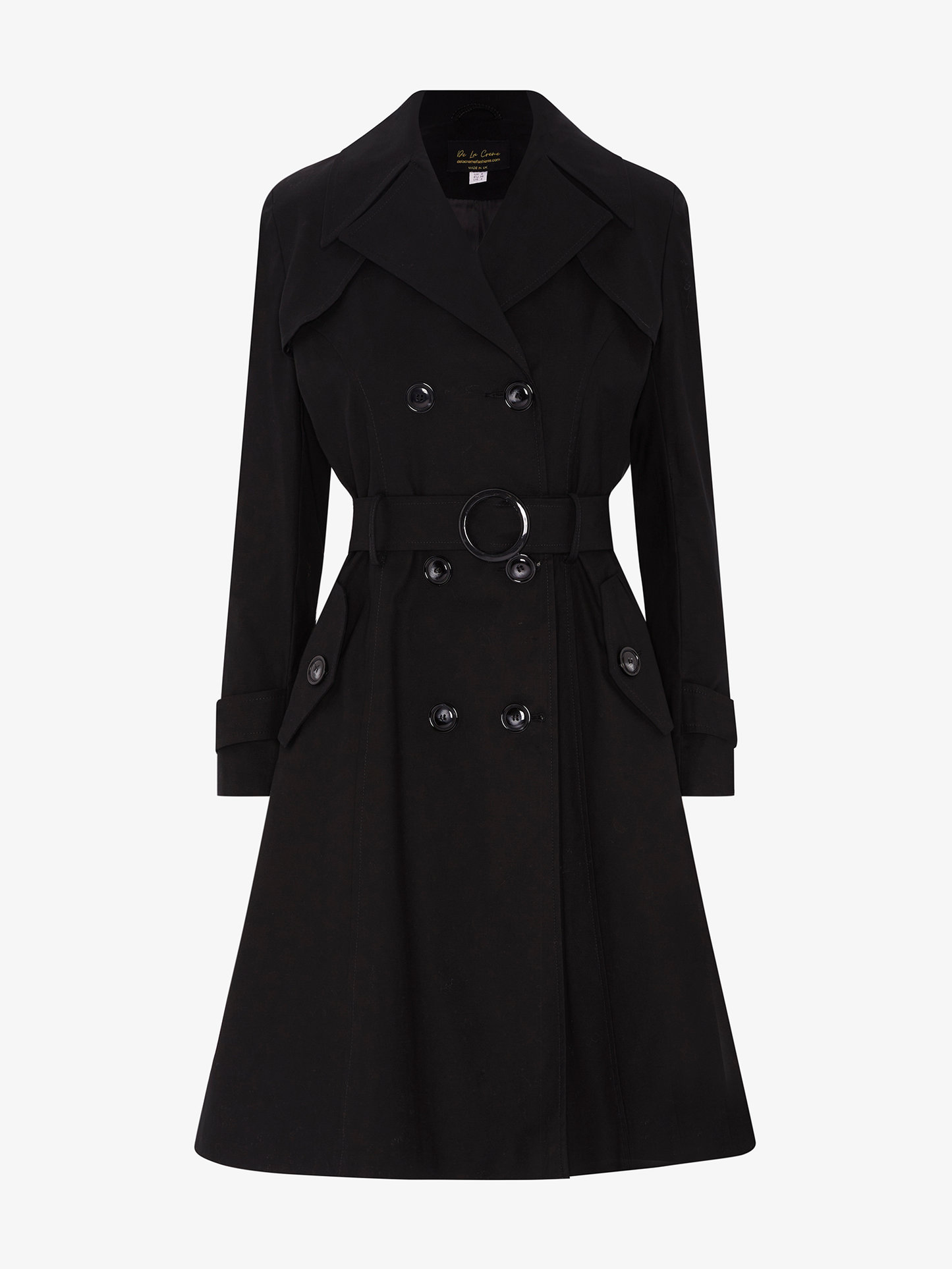 Black trench coat on a white background
