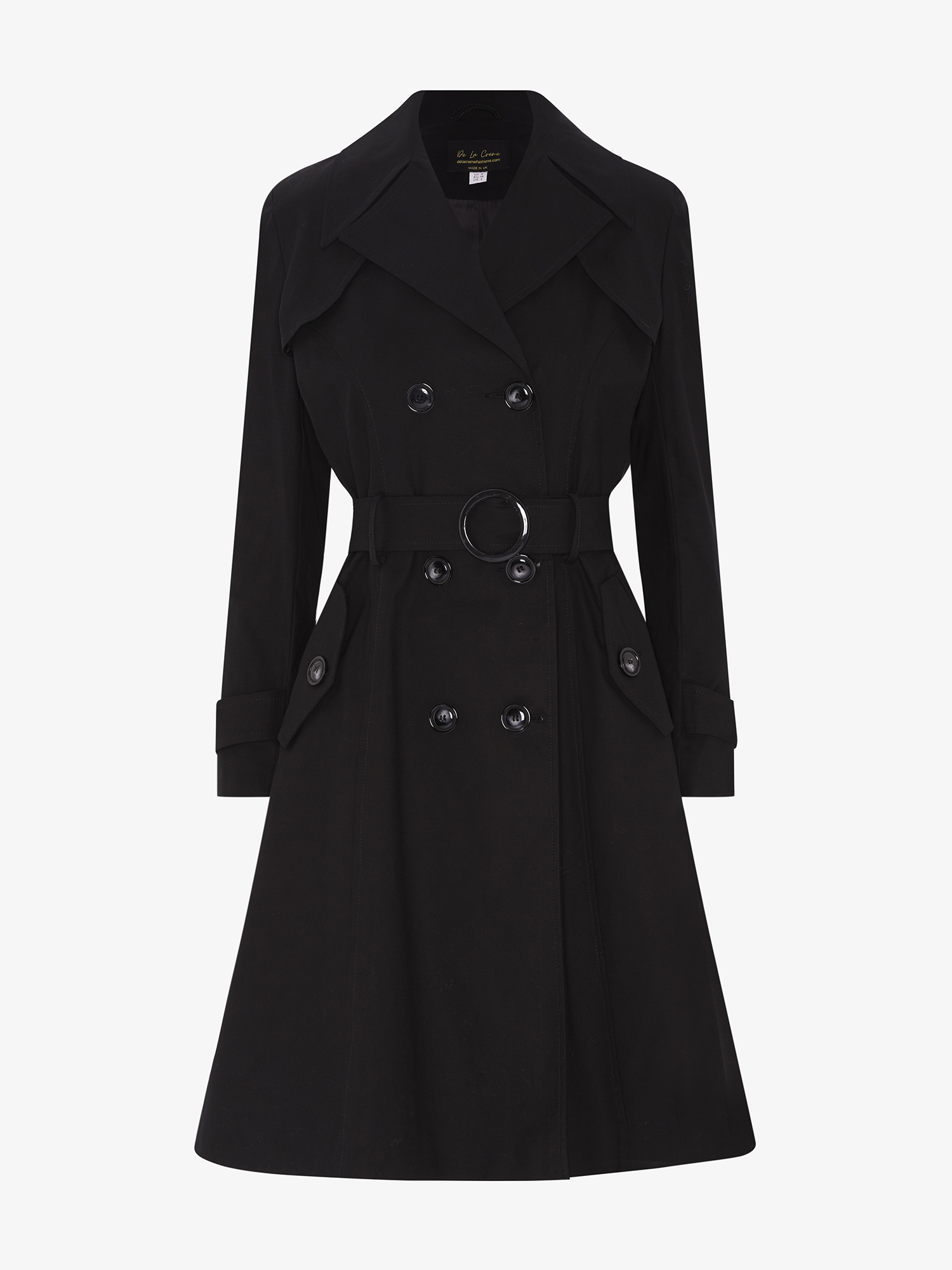 Black trench coat on a white background