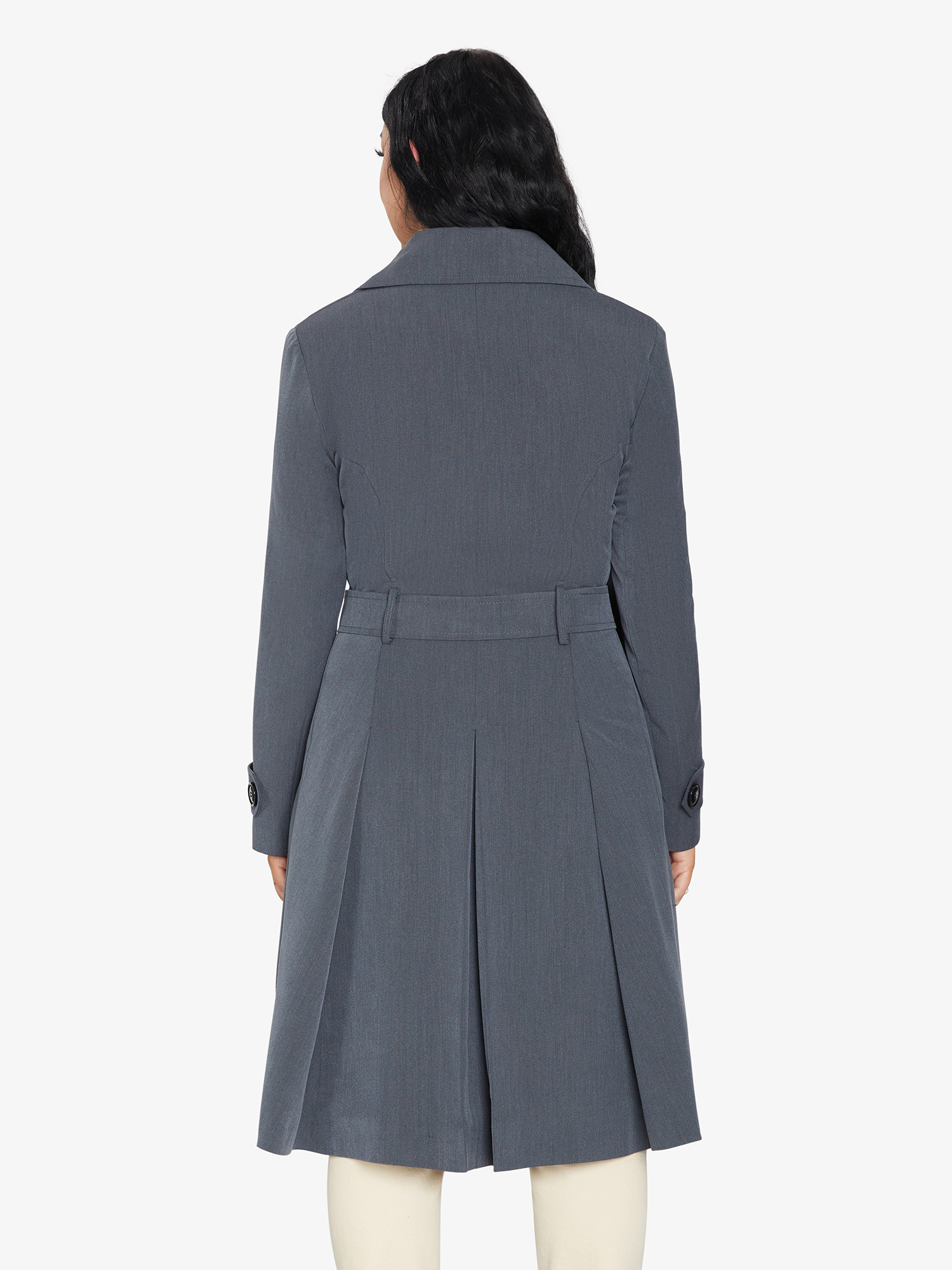 Gray coat on a mannequin against a white background