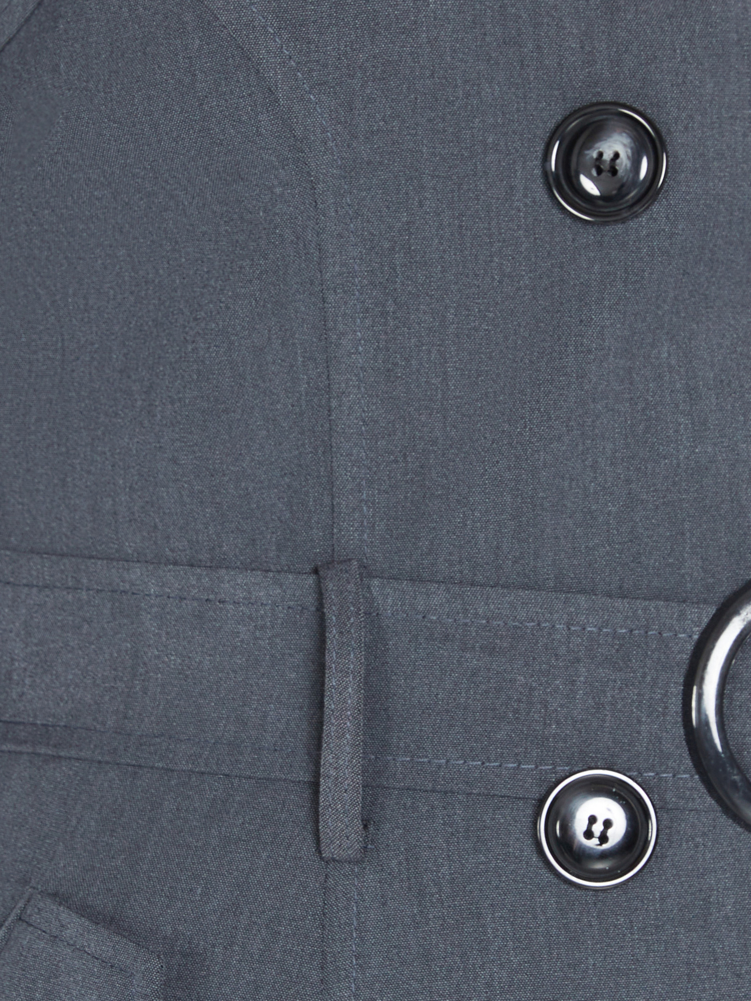 Close-up of a gray suit jacket with buttons