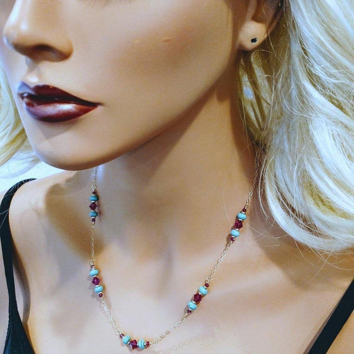 14K Gold Filled Turquoise Pink Wire Wrapped Necklace - Handmade Gemstone Jewelry - Style Queenz