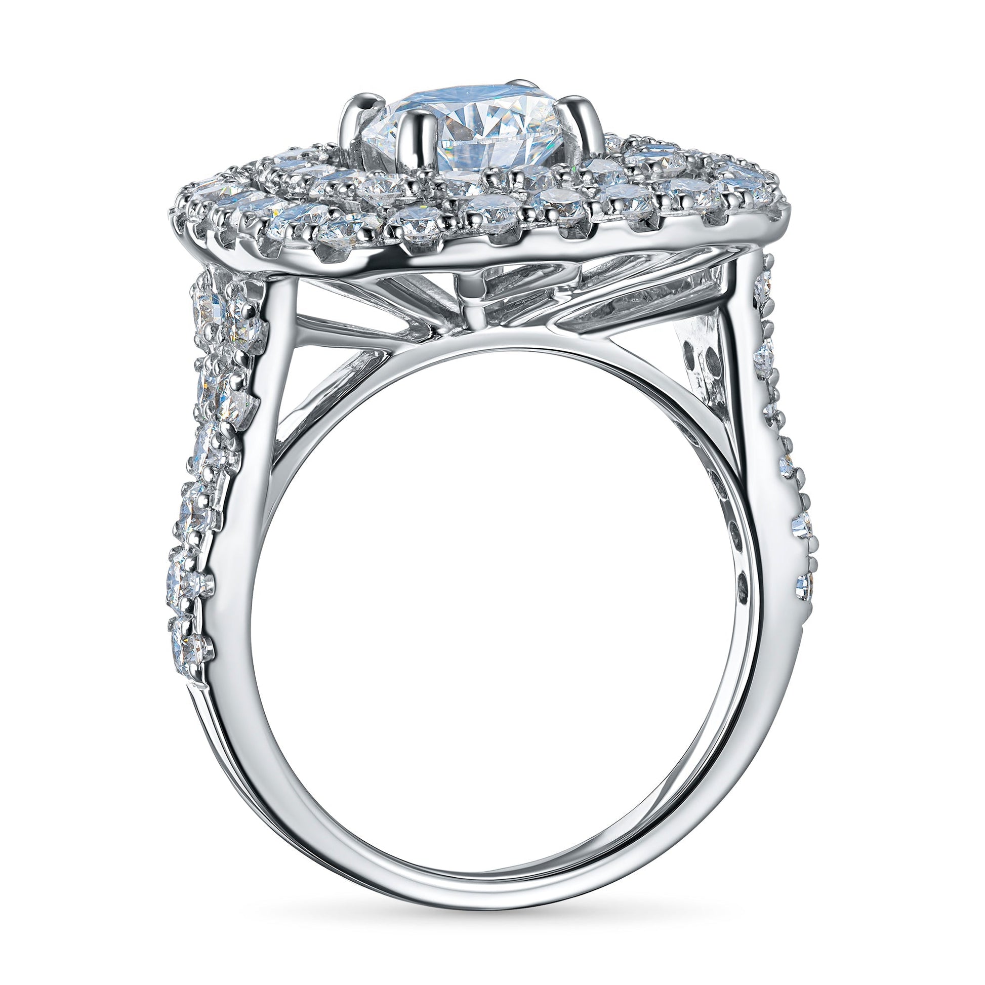 14K White Gold Ring with 57 Round - Cut Lab - Created Diamonds 3.514 CT.TW - Style Queenz