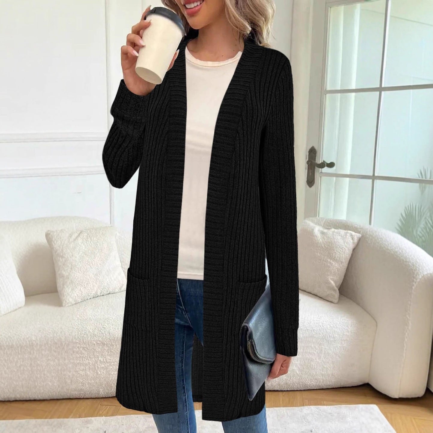 Women's Knitted Cardigan Jacket with Pockets