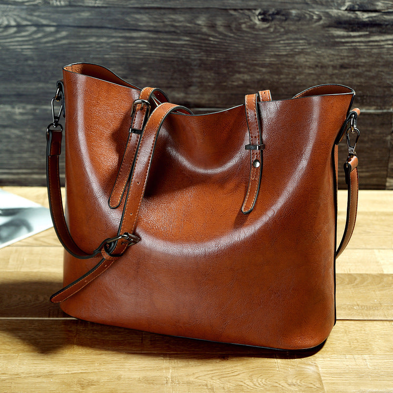 Women's Leather Messenger Tote Bag