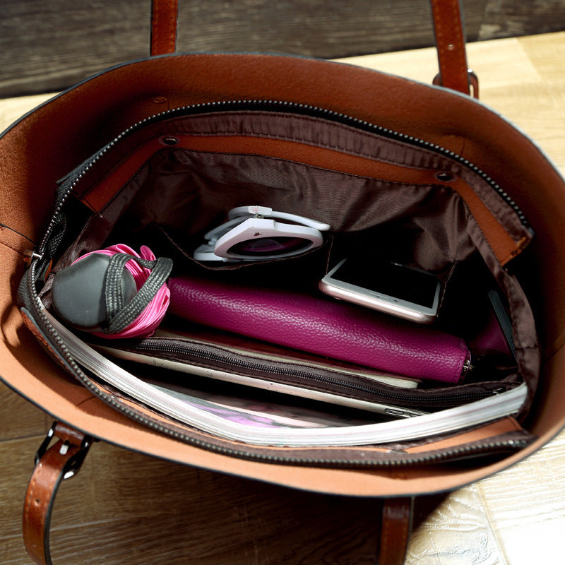 Women's Leather Messenger Tote Bag