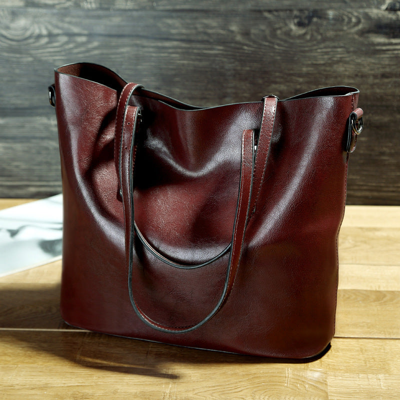Women's Leather Messenger Tote Bag
