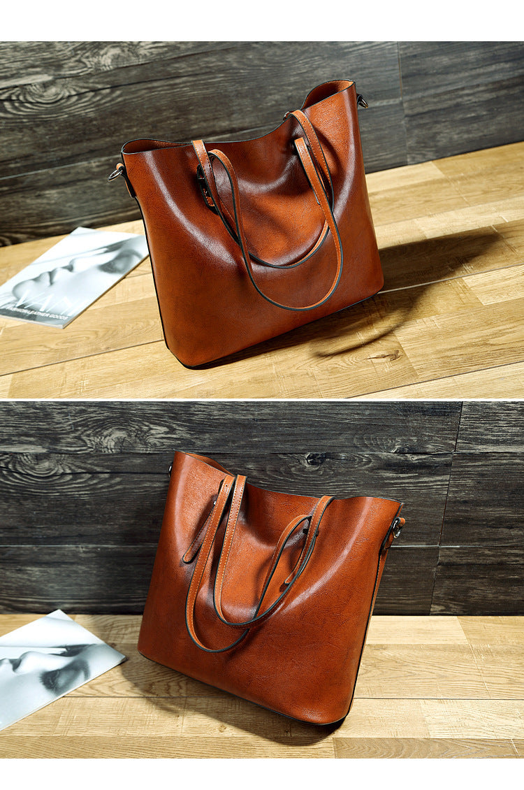 Women's Leather Messenger Tote Bag