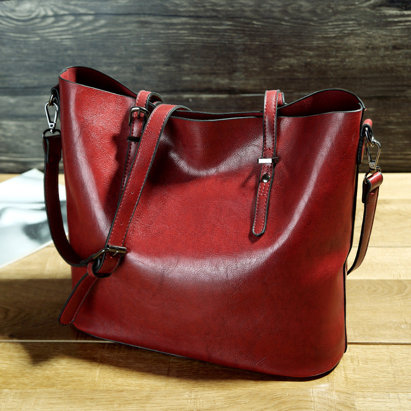 Women's Leather Messenger Tote Bag