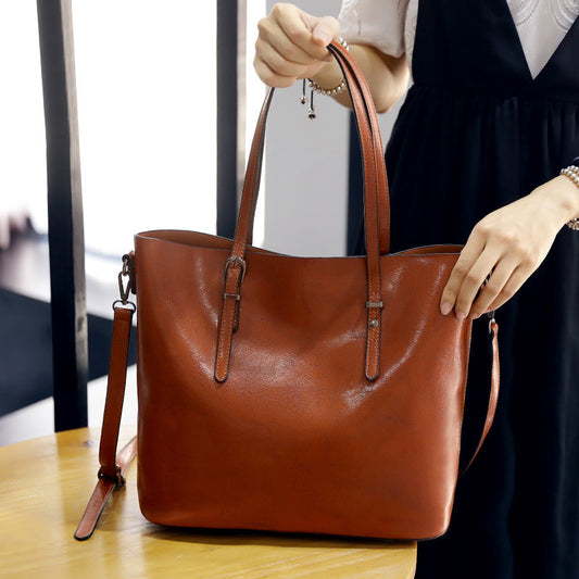 Women's Leather Messenger Tote Bag