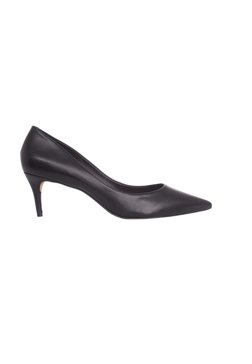 Black high-heeled shoe on a white background