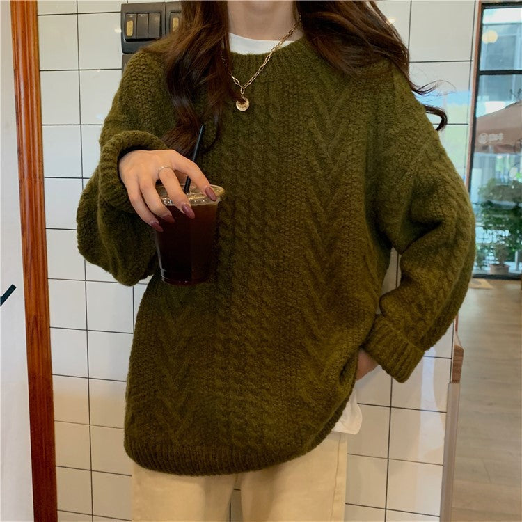 Hemp Flower Knit Sweater - Retro Loose Fit