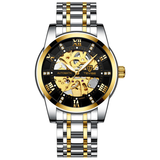 Luxury watch with gold and silver band on a white background