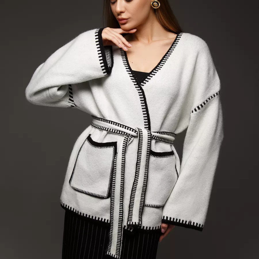 Women's Lace-Up Knitted Cardigan Sweater Coat