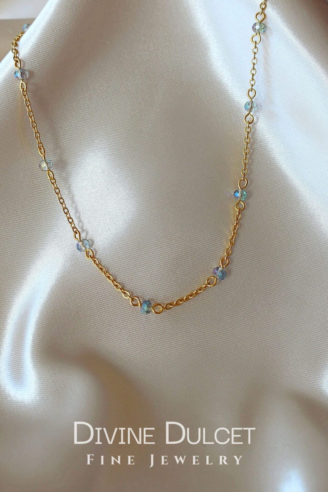 18K Gold Chrome Glass Crystal Chain Choker - Dainty Layering Necklace - Style Queenz