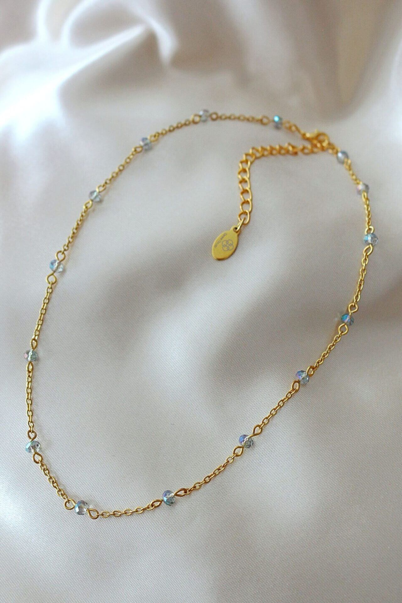 18K Gold Chrome Glass Crystal Chain Choker - Dainty Layering Necklace - Style Queenz