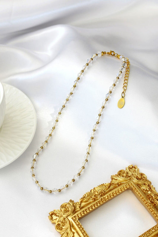 18K Gold Clear Austrian Crystal Choker - Elegant Statement Necklace - Style Queenz