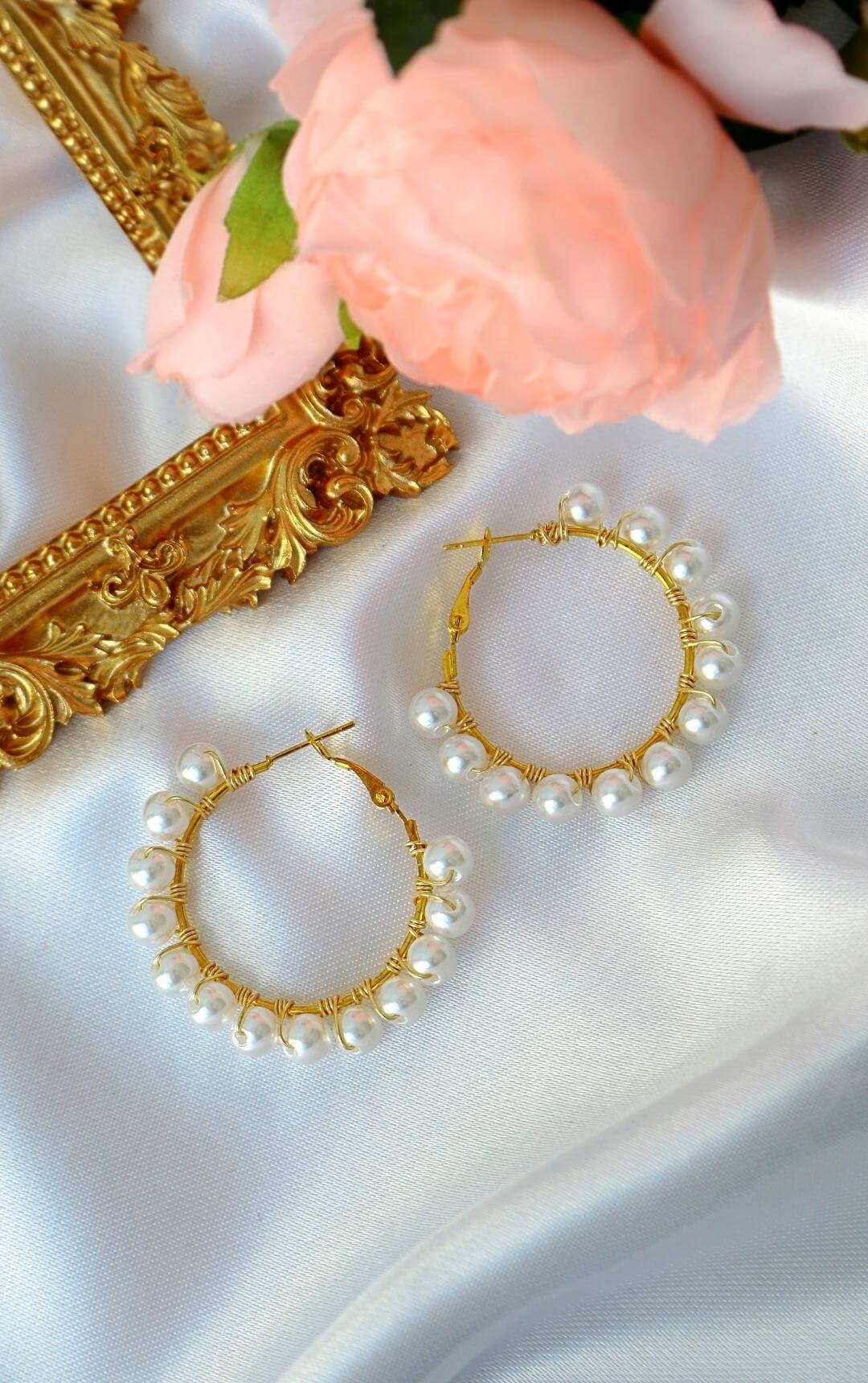 18K Gold Hand Wired Pearl Hoop Earrings - Artisan Jewelry - Style Queenz