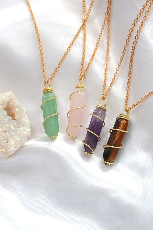 18K Gold Natural Crystal Healing Necklace - Double Ended Hand Wired Gemstone Jewelry - Style Queenz