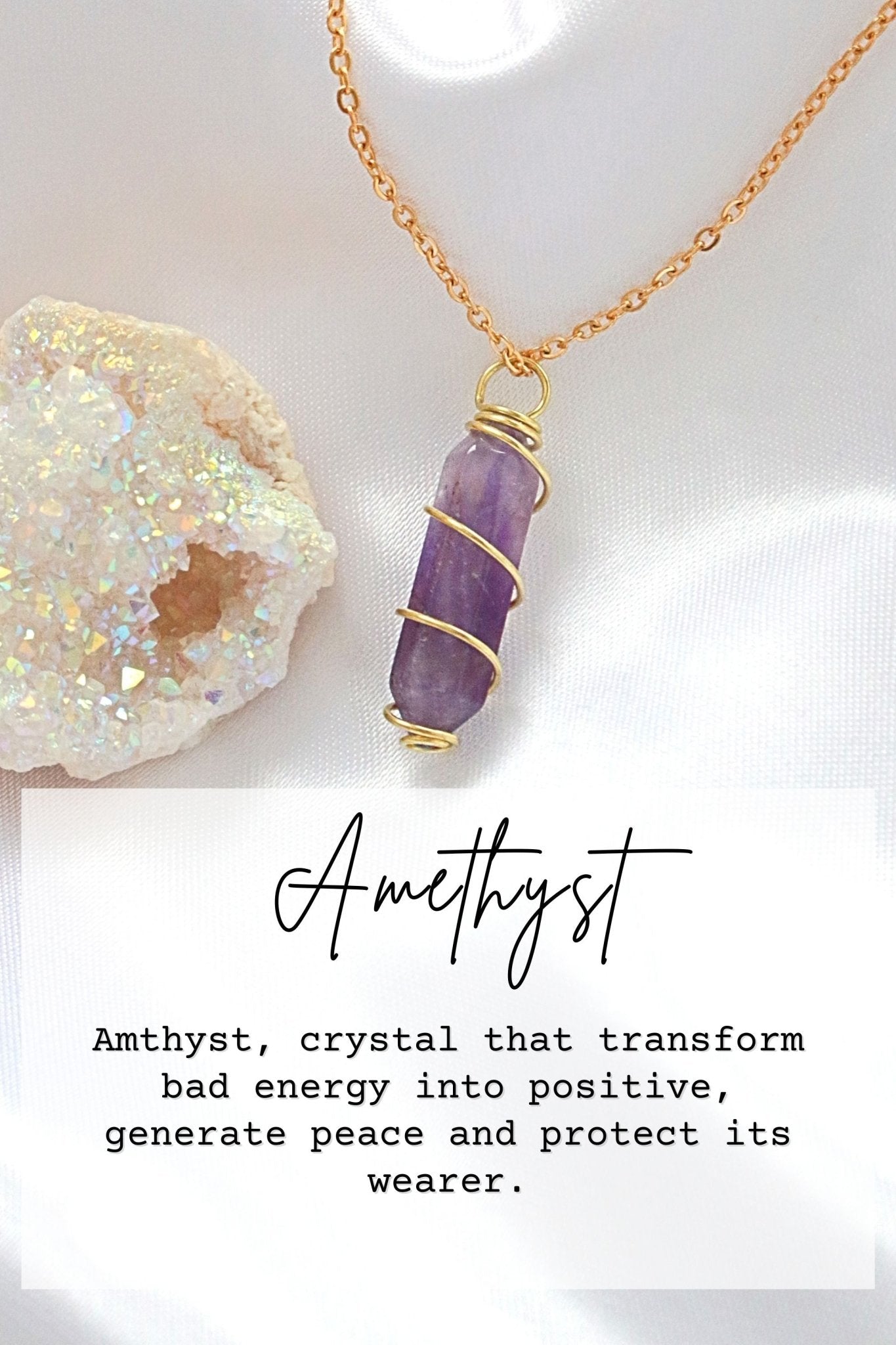 18K Gold Natural Crystal Healing Necklace - Double Ended Hand Wired Gemstone Jewelry - Style Queenz