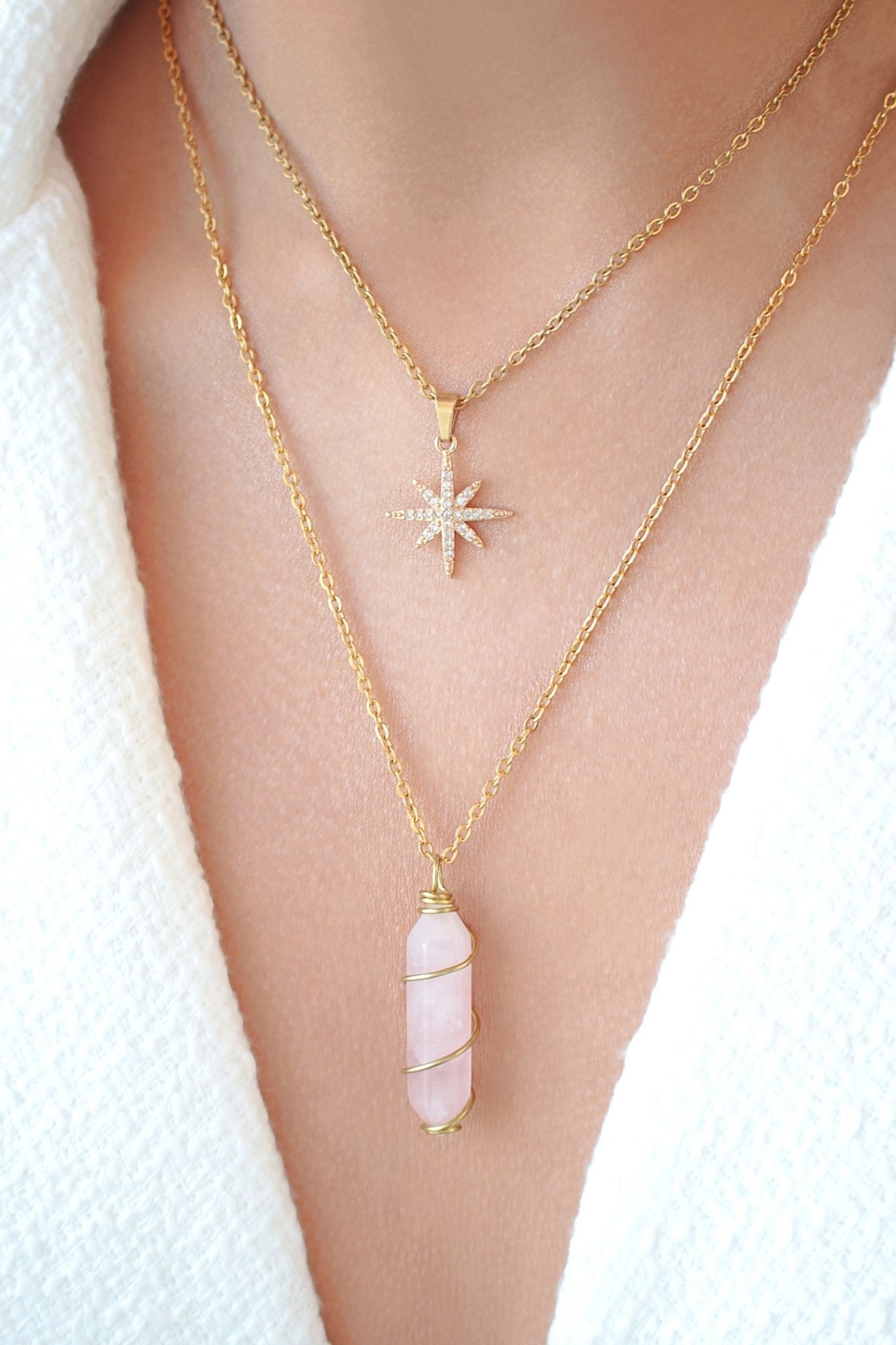 18K Gold Natural Crystal Healing Necklace - Double Ended Hand Wired Gemstone Jewelry - Style Queenz