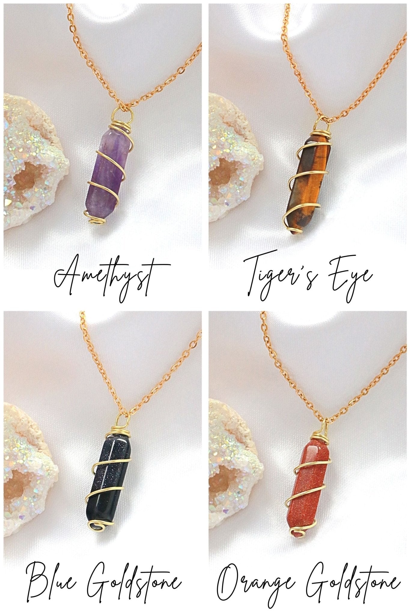 18K Gold Natural Crystal Healing Necklace - Double Ended Hand Wired Gemstone Jewelry - Style Queenz
