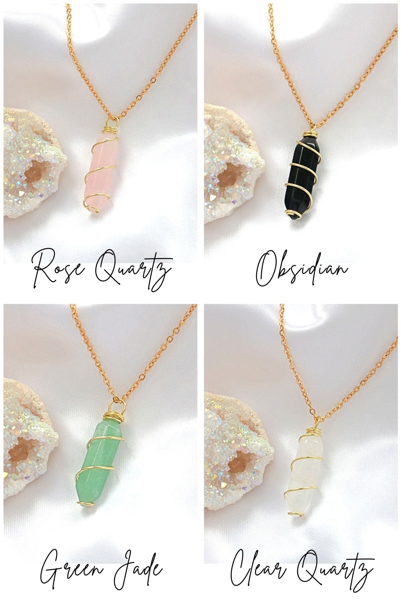 18K Gold Natural Crystal Healing Necklace - Double Ended Hand Wired Gemstone Jewelry - Style Queenz