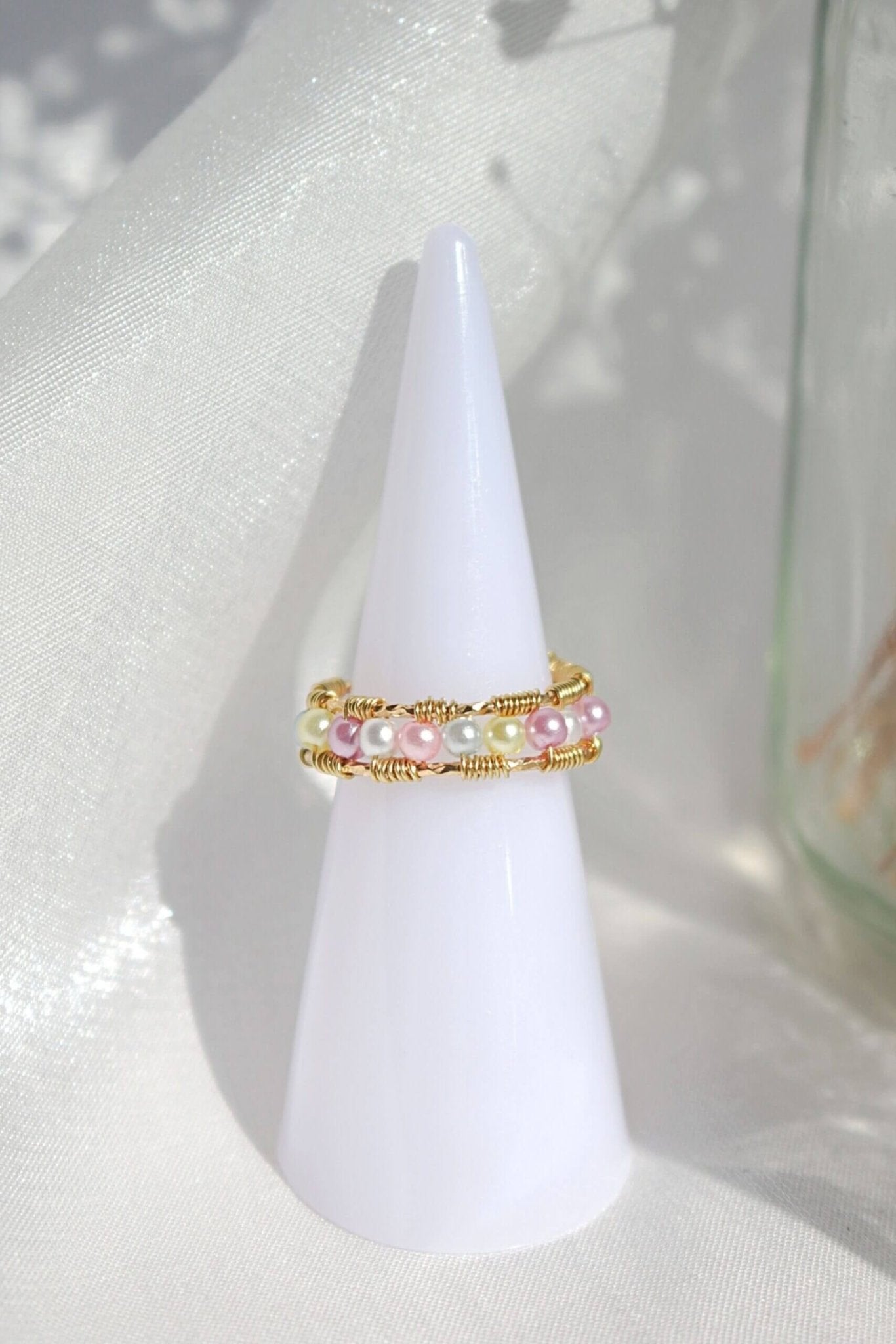18K Gold Pastel Rainbow Hand Wired Band Ring - Adjustable Handmade Designer Ring - Style Queenz
