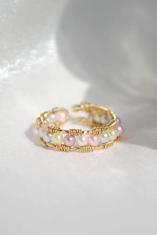 18K Gold Pastel Rainbow Hand Wired Band Ring - Adjustable Handmade Designer Ring - Style Queenz