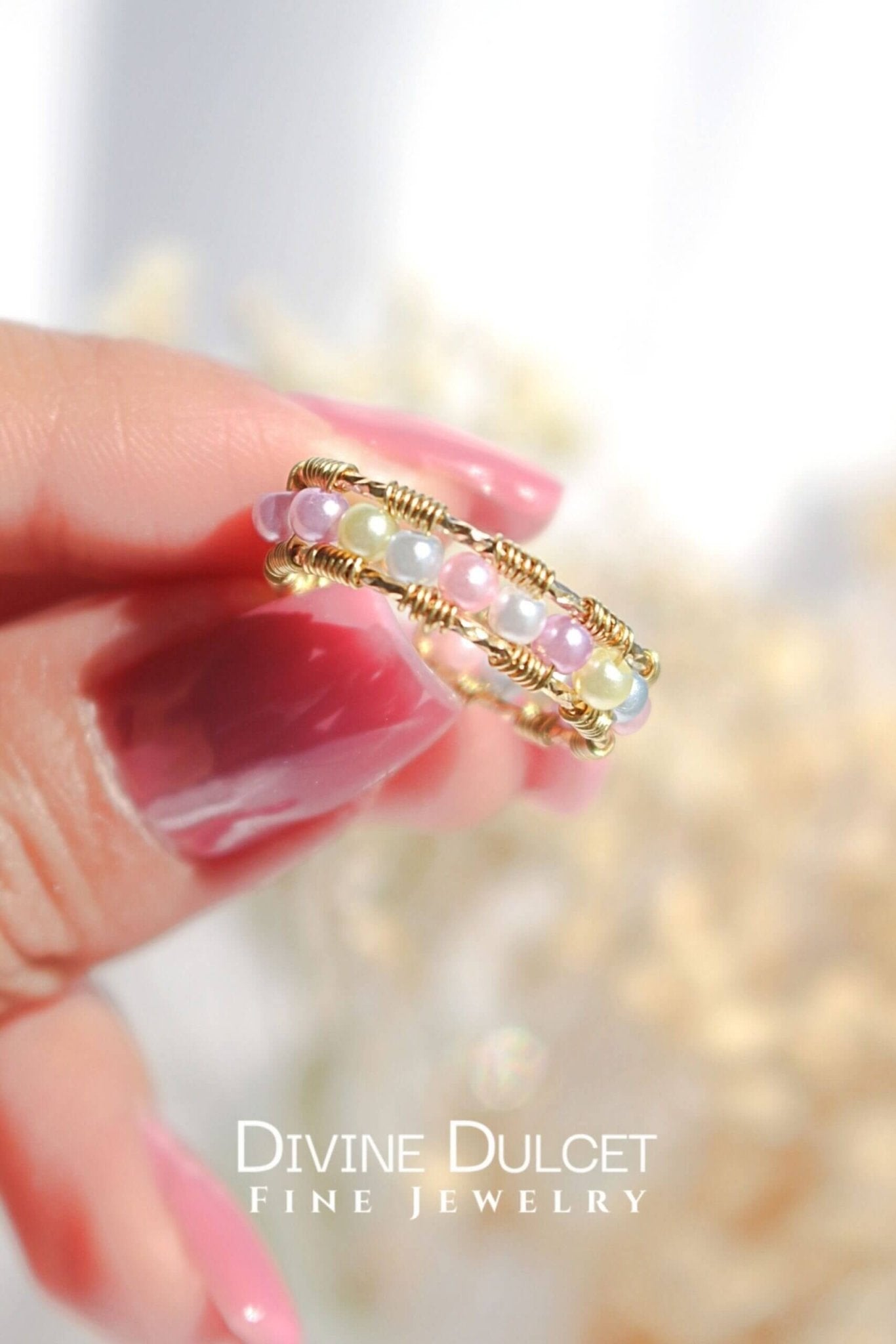 18K Gold Pastel Rainbow Hand Wired Band Ring - Adjustable Handmade Designer Ring - Style Queenz