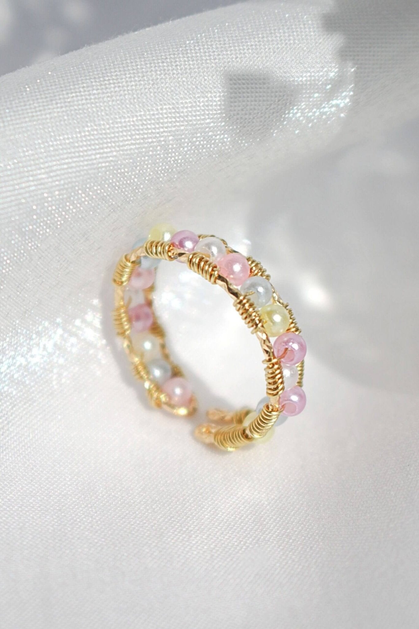 18K Gold Pastel Rainbow Hand Wired Band Ring - Adjustable Handmade Designer Ring - Style Queenz