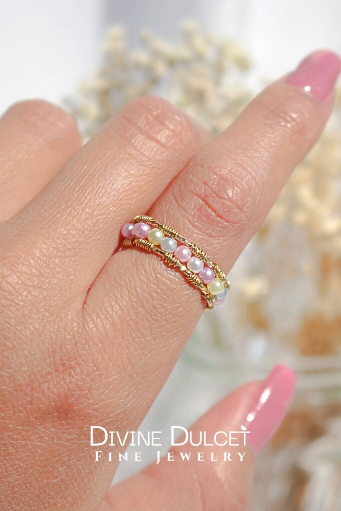 18K Gold Pastel Rainbow Hand Wired Band Ring - Adjustable Handmade Designer Ring - Style Queenz
