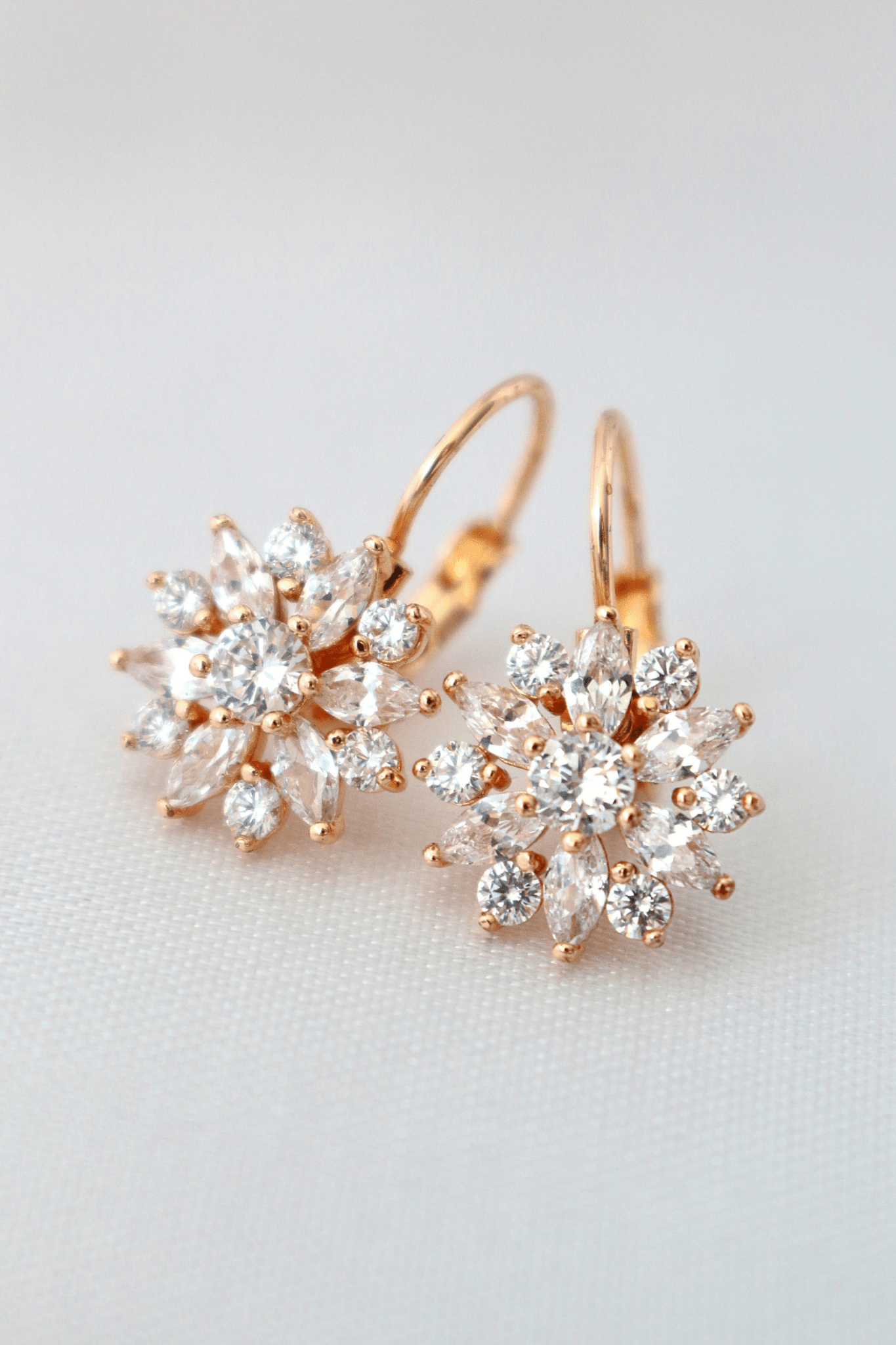 18K Rose Gold Sunflower Huggie Earrings - CZ Diamond Floral Hoop Earrings - Style Queenz