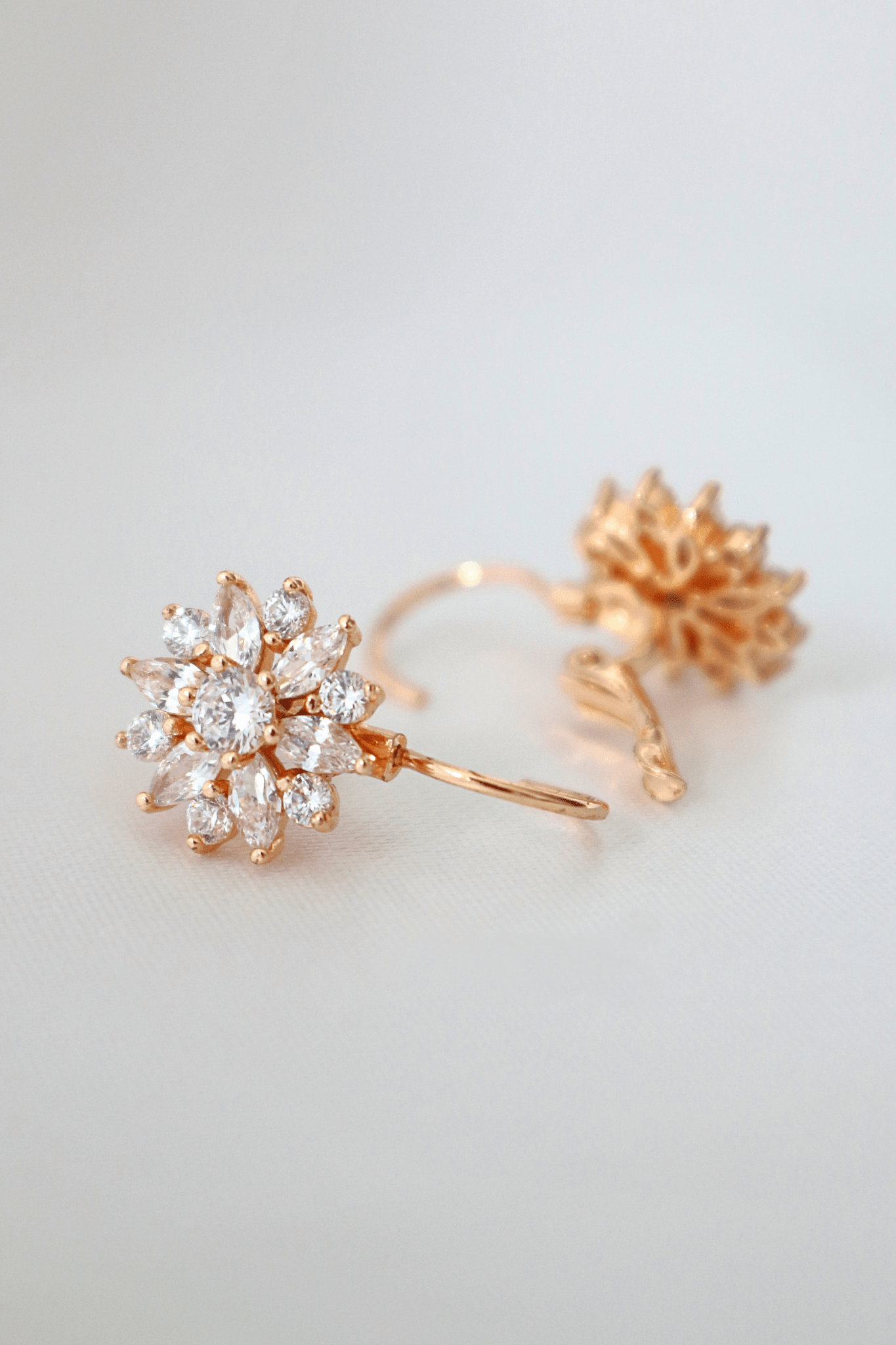 18K Rose Gold Sunflower Huggie Earrings - CZ Diamond Floral Hoop Earrings - Style Queenz