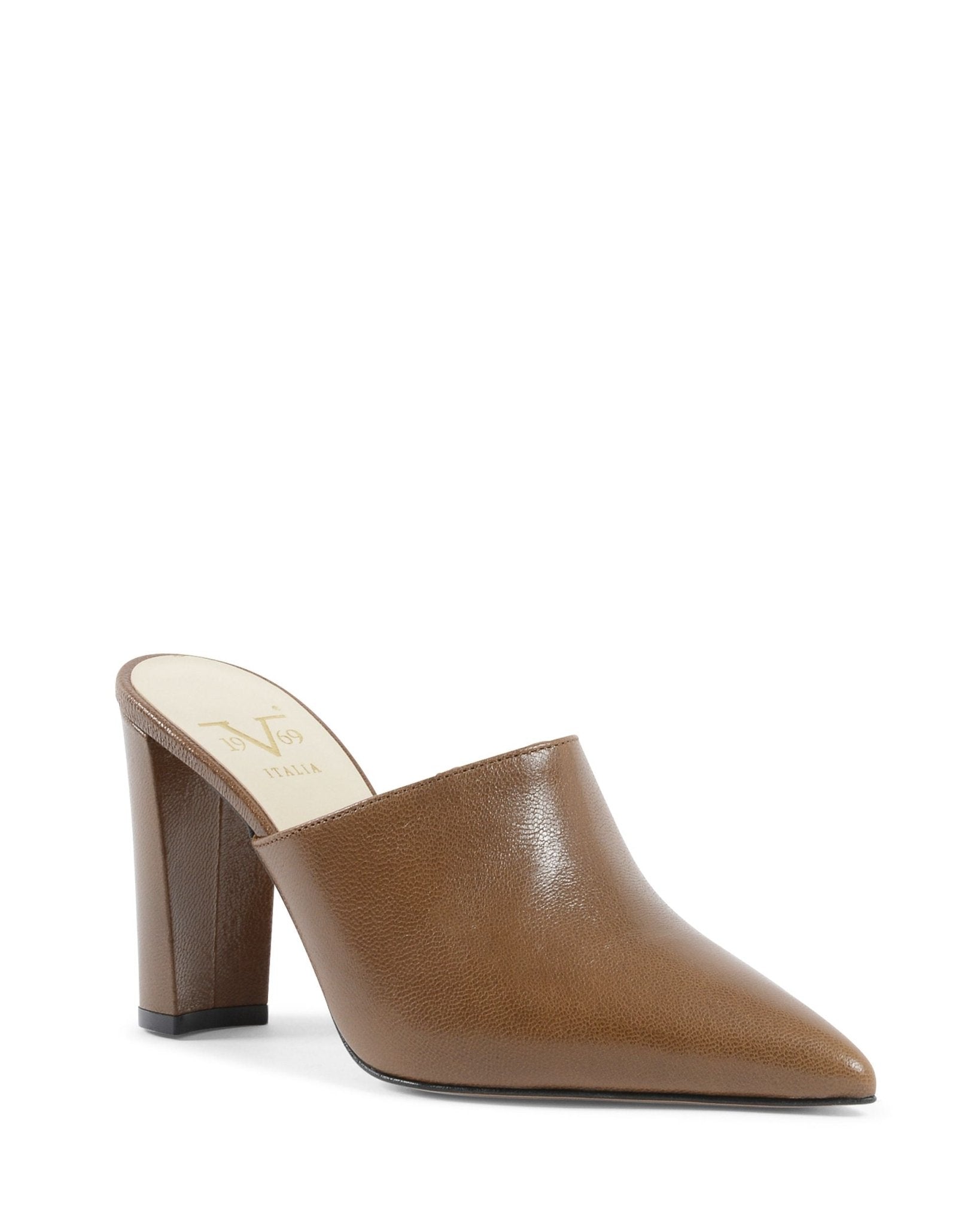 19V69 Italia Brown Leather Mule Sandals - Italian Designer Heels | Style Queenz - Style Queenz