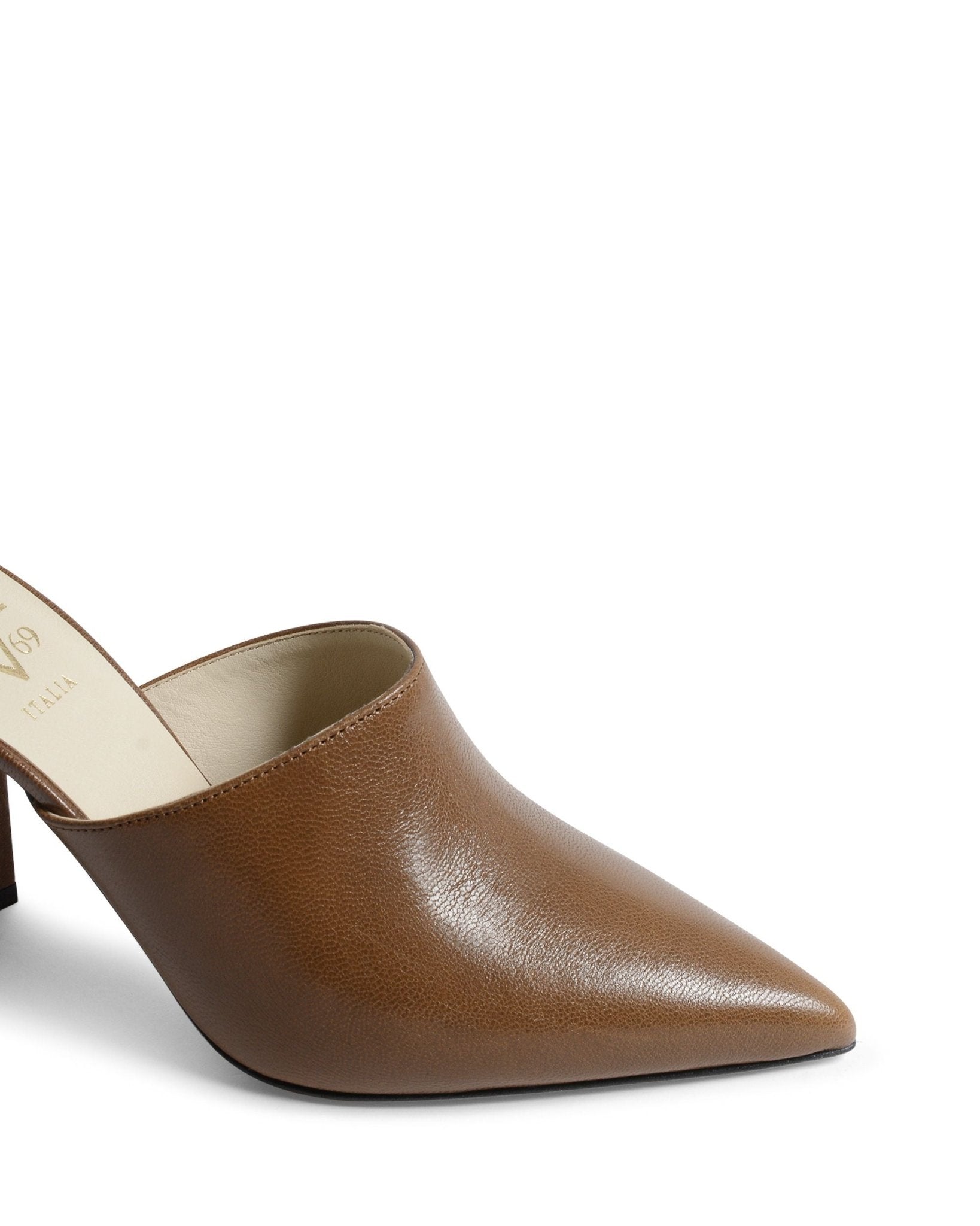 19V69 Italia Brown Leather Mule Sandals - Italian Designer Heels | Style Queenz - Style Queenz