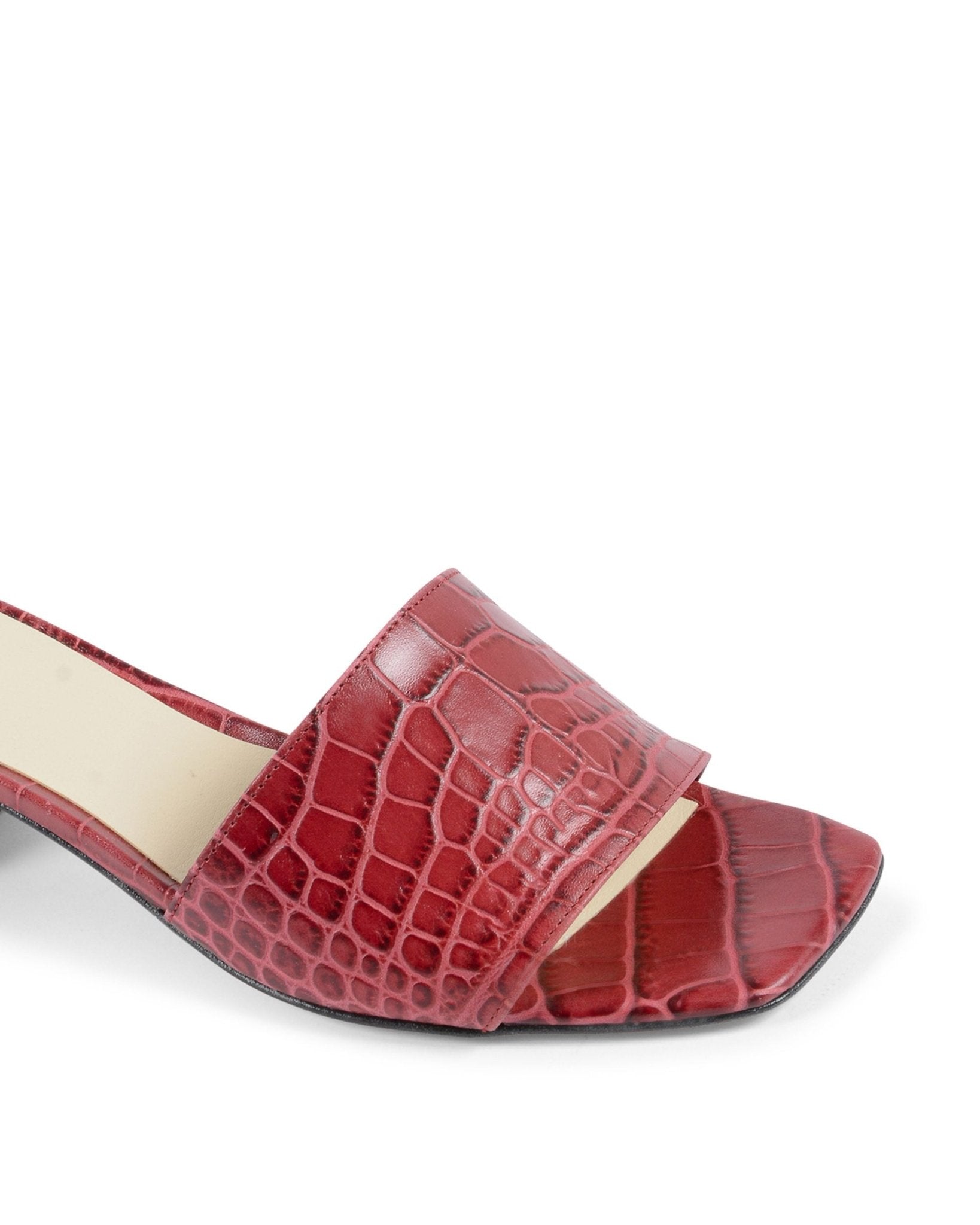 19V69 Italia Women's Bordeaux Crocodile Leather Sandals - 4cm Heel - NEPER COCCO Style - Made in Italy - Style Queenz