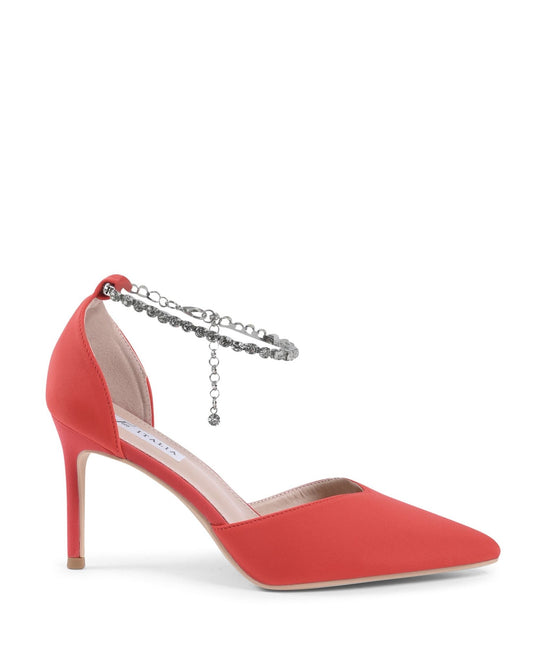 19V69 Italia Women's Red Ankle Strap Pumps - Designer Fabric Heels 9cm - Style Queenz