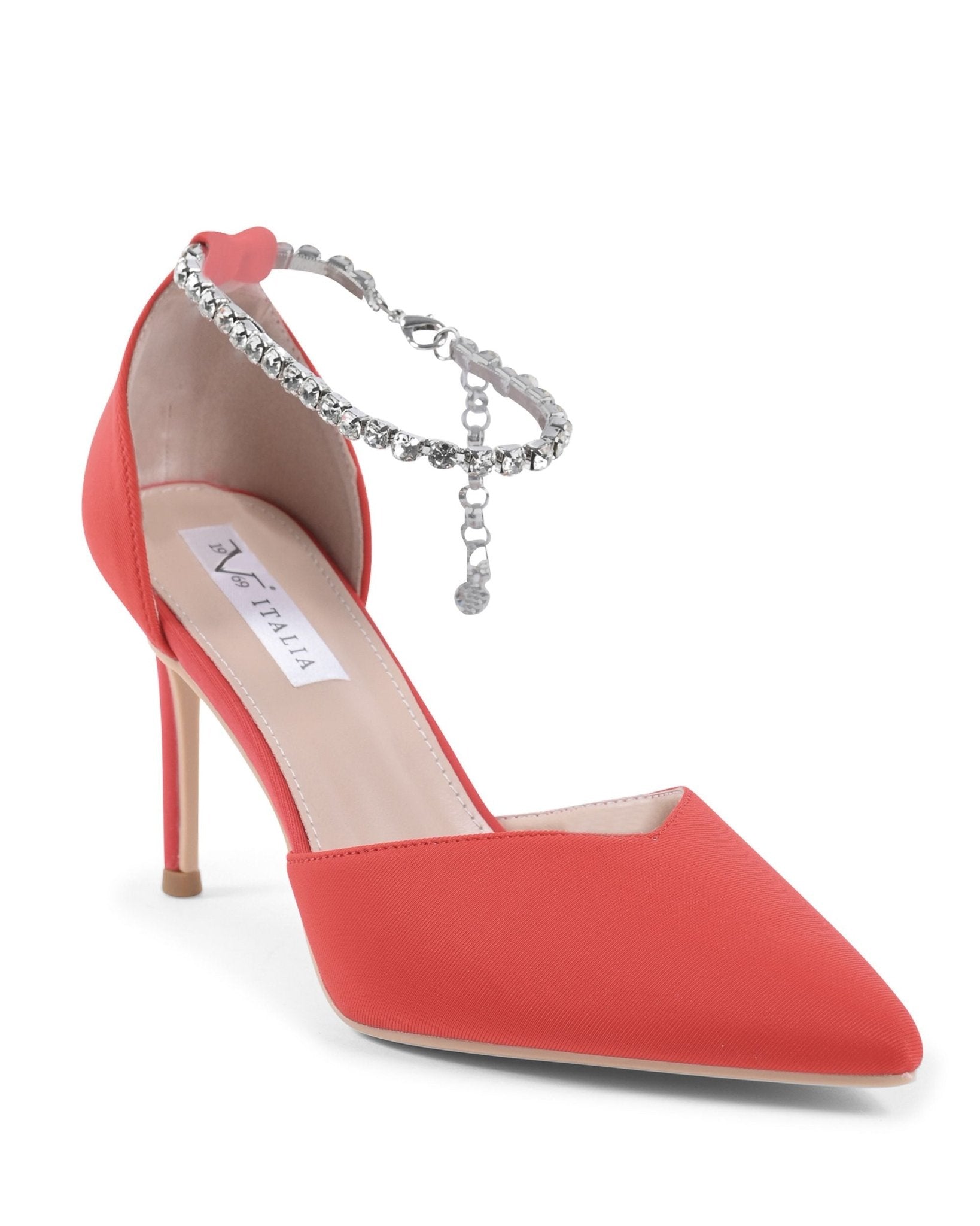 19V69 Italia Women's Red Ankle Strap Pumps - Designer Fabric Heels 9cm - Style Queenz