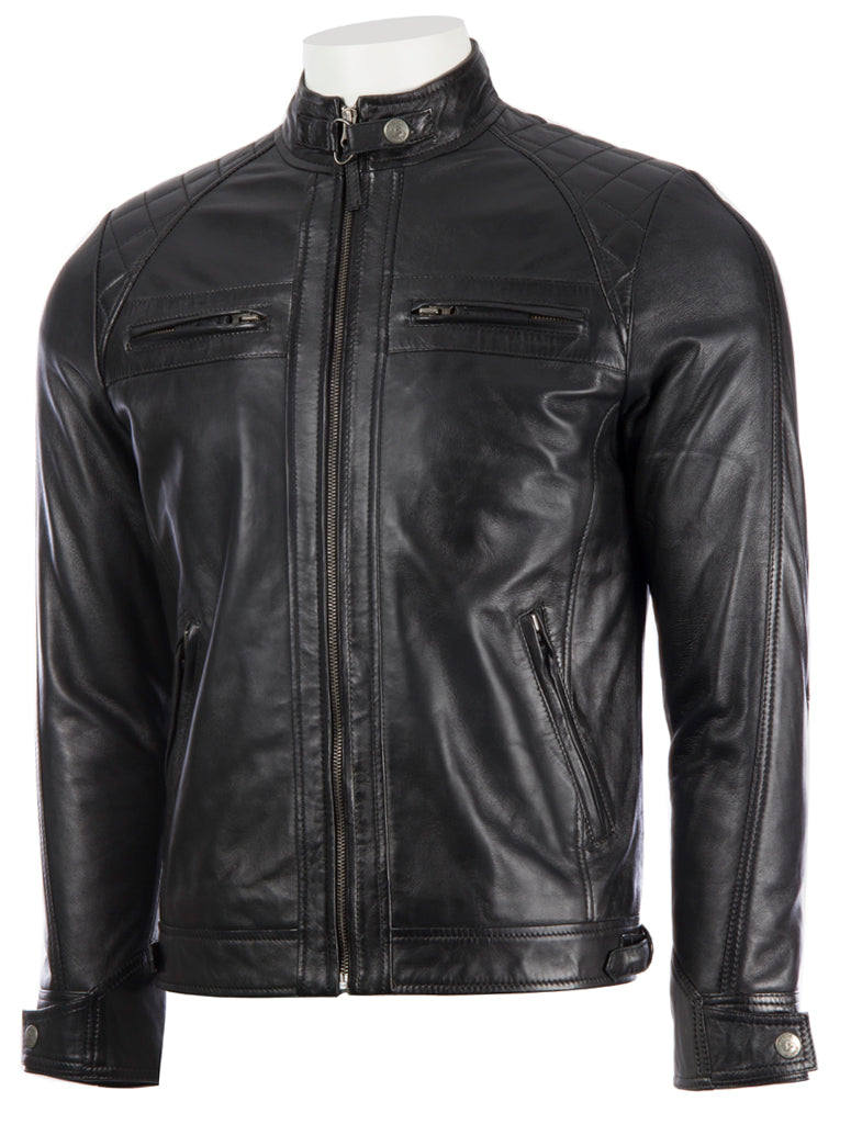 Men's Black Sheepskin Leather Biker Jacket