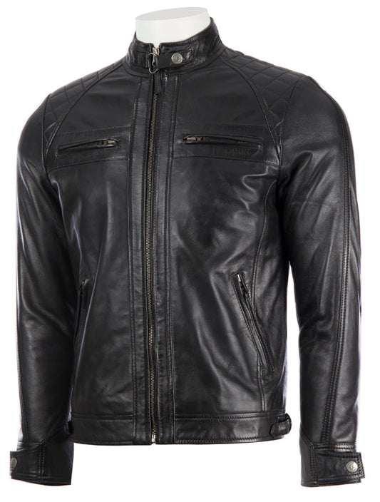 Men's Black Sheepskin Leather Biker Jacket