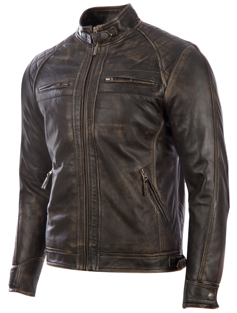 Brown leather jacket on a white background