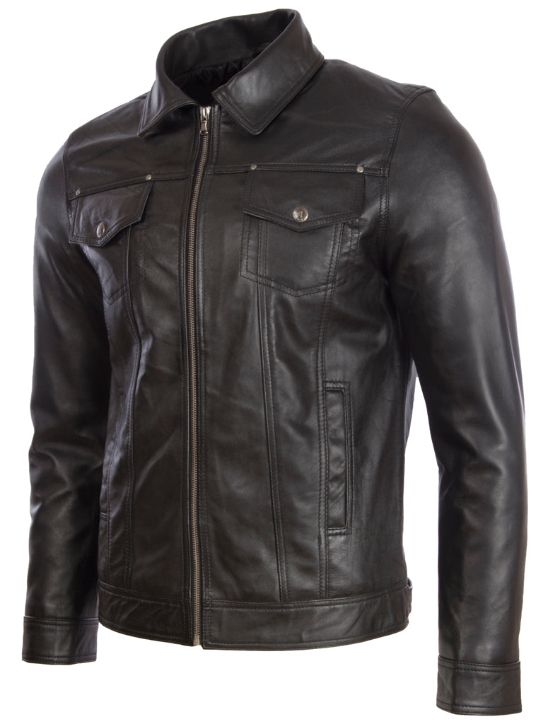 Black leather jacket on a white background