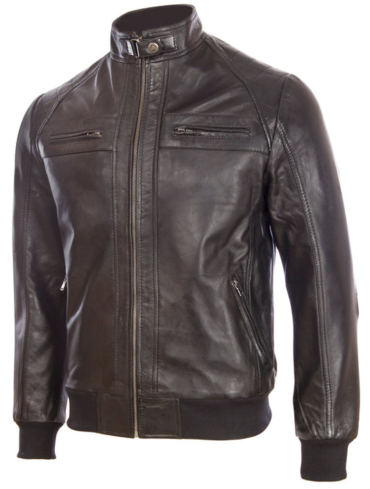 Brown leather jacket on a white background left view