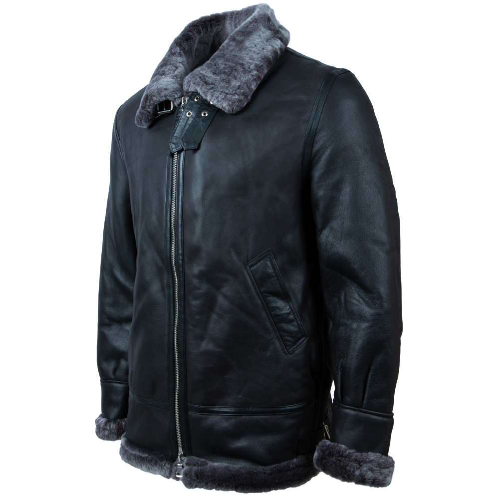 Men's Black Shearling Aviator Jacket - Silverback