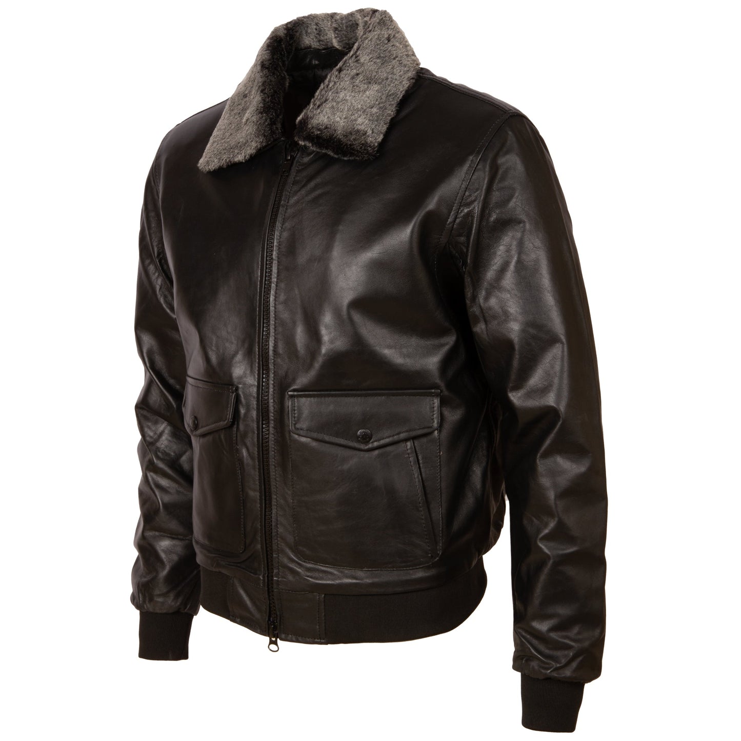 Men's Black Leather Aviator Bomber Jacket